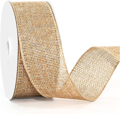 Wired Edge Decorative Ribbon DIY Craft Ribbon for Holiday Garlands Gift Wrapping and Home Decor (Natural Khaki Color, 1inches) in Kuwait