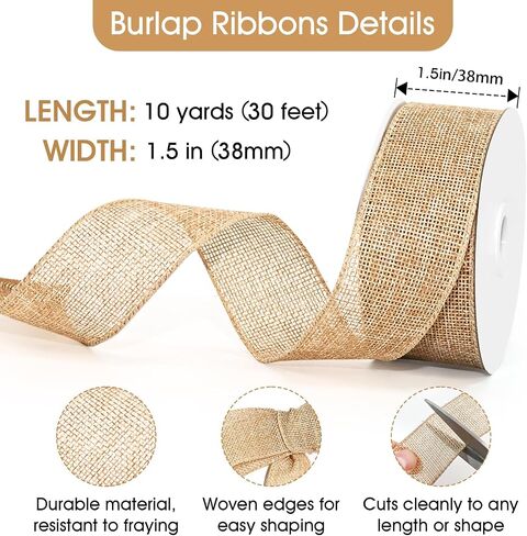 Wired Edge Decorative Ribbon DIY Craft Ribbon for Holiday Garlands Gift Wrapping and Home Decor (Natural Khaki Color, 1inches) in Kuwait