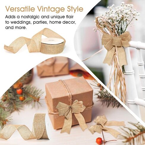 Wired Edge Decorative Ribbon DIY Craft Ribbon for Holiday Garlands Gift Wrapping and Home Decor (Natural Khaki Color, 1inches) in Kuwait