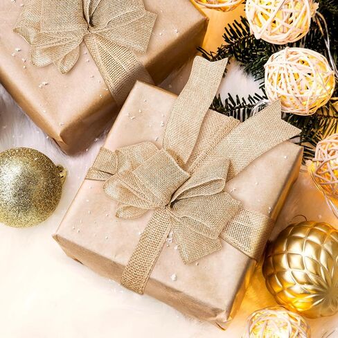 Wired Edge Decorative Ribbon DIY Craft Ribbon for Holiday Garlands Gift Wrapping and Home Decor (Natural Khaki Color, 1inches) in Kuwait
