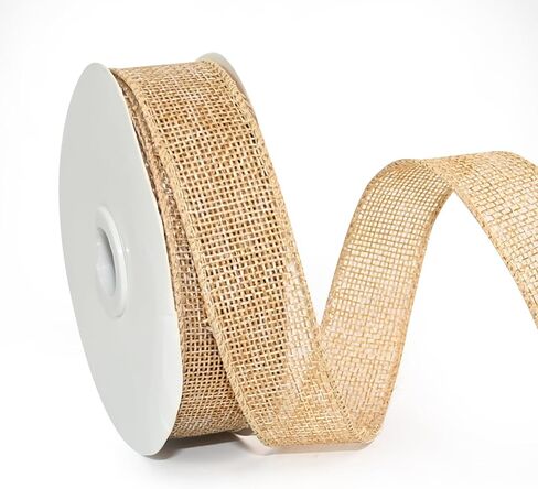 Wired Edge Decorative Ribbon DIY Craft Ribbon for Holiday Garlands Gift Wrapping and Home Decor (Natural Khaki Color, 1inches) in Kuwait