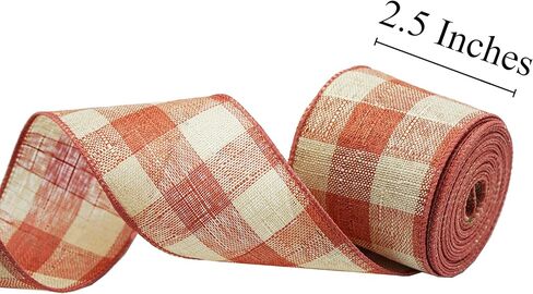 الشريط السلكي ذو اللون الأخضر والبيج المنسوج ، وشريط النسيج المتقلب للحرف DIY ، وأقواس الزهور ، وديكور منزل عيد الميلاد (الأخضر والبيج) in Kuwait