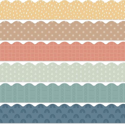 72Pcs 70.8Ft Modern Boho Bulletin Board Border Decoration Colorful Classroom Border Trim Boho Scalloped Borders Stickers Bulletin Board Decors for Classroom School Home Office Wall Chalkboard Decor in Saudi Arabia