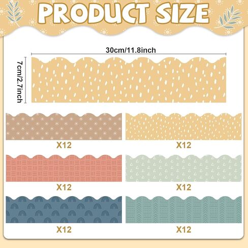 72Pcs 70.8Ft Modern Boho Bulletin Board Border Decoration Colorful Classroom Border Trim Boho Scalloped Borders Stickers Bulletin Board Decors for Classroom School Home Office Wall Chalkboard Decor in Saudi Arabia