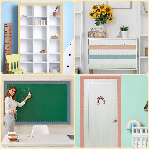 72Pcs 70.8Ft Modern Boho Bulletin Board Border Decoration Colorful Classroom Border Trim Boho Scalloped Borders Stickers Bulletin Board Decors for Classroom School Home Office Wall Chalkboard Decor in Saudi Arabia