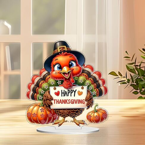 JJFox DIY 5D Tabletop Diamond Art Painting Kit， Desktop Ornament Special Shaped Rhinestone Desk Placement Ornament，Home Stand Up Gem Painting Craft Kit，Gift (Thanksgiving Turkey) in Kuwait