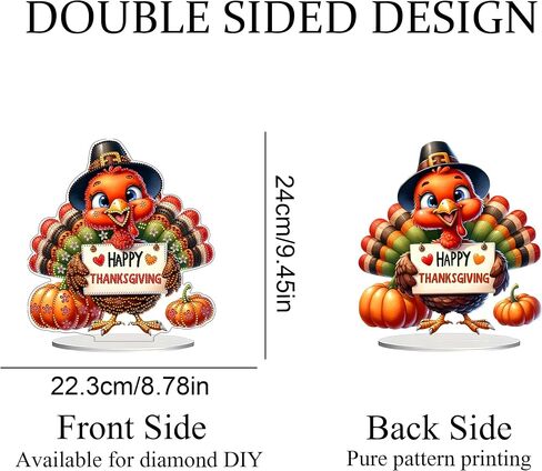 JJFox DIY 5D Tabletop Diamond Art Painting Kit， Desktop Ornament Special Shaped Rhinestone Desk Placement Ornament，Home Stand Up Gem Painting Craft Kit，Gift (Thanksgiving Turkey) in Kuwait