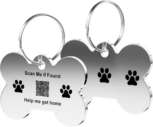 Stainless Steel Pet Tag | Easy-to-use Tag with QR Code | Modifiable Pet Online Profile | Emergency Contacts | No Subscription or Fees | Laser Engraved & Clear | Waterproof & Durable in Kuwait