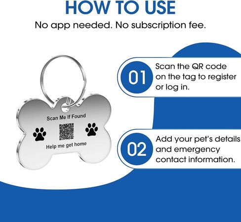 Stainless Steel Pet Tag | Easy-to-use Tag with QR Code | Modifiable Pet Online Profile | Emergency Contacts | No Subscription or Fees | Laser Engraved & Clear | Waterproof & Durable in Kuwait