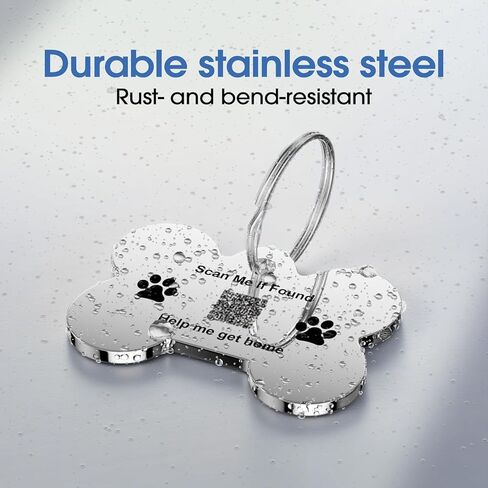 Stainless Steel Pet Tag | Easy-to-use Tag with QR Code | Modifiable Pet Online Profile | Emergency Contacts | No Subscription or Fees | Laser Engraved & Clear | Waterproof & Durable in Kuwait