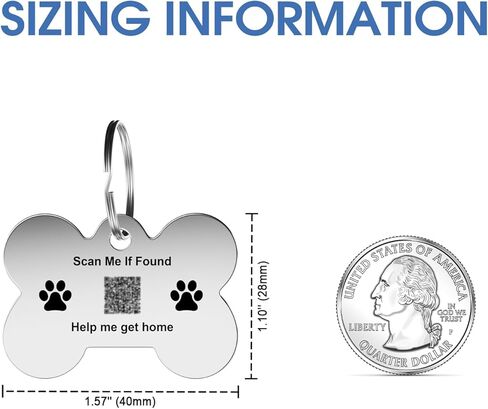 Stainless Steel Pet Tag | Easy-to-use Tag with QR Code | Modifiable Pet Online Profile | Emergency Contacts | No Subscription or Fees | Laser Engraved & Clear | Waterproof & Durable in Kuwait