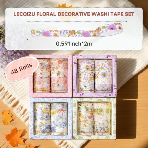 Floral Gilding Decorative Washi Tape Set,48 Rolls,Colorful Craft Tape for Journaling,DIY Crafts,Scrapbooking (Pin+Purple+Green+Blue) in Saudi Arabia