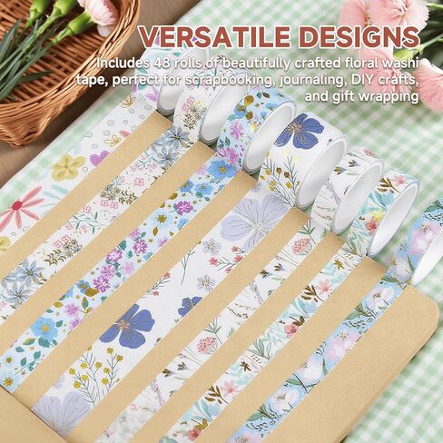 Floral Gilding Decorative Washi Tape Set,48 Rolls,Colorful Craft Tape for Journaling,DIY Crafts,Scrapbooking (Pin+Purple+Green+Blue) in Saudi Arabia