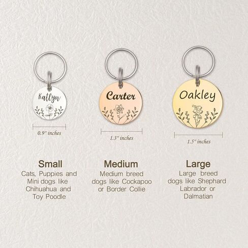 Anavia Floral Pet ID Tags, Birth Month Flowers Theme Dog Tag Round Bone Shape Cat Name Tag, Glossy Stainless Steel Gold Plated Dog Collar Tag (Round - Flower Field - Rose Gold, Medium) in Saudi Arabia