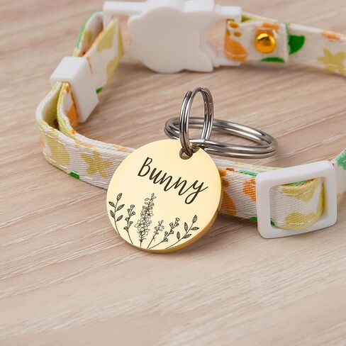Anavia Floral Pet ID Tags, Birth Month Flowers Theme Dog Tag Round Bone Shape Cat Name Tag, Glossy Stainless Steel Gold Plated Dog Collar Tag (Round - Flower Field - Rose Gold, Medium) in Saudi Arabia