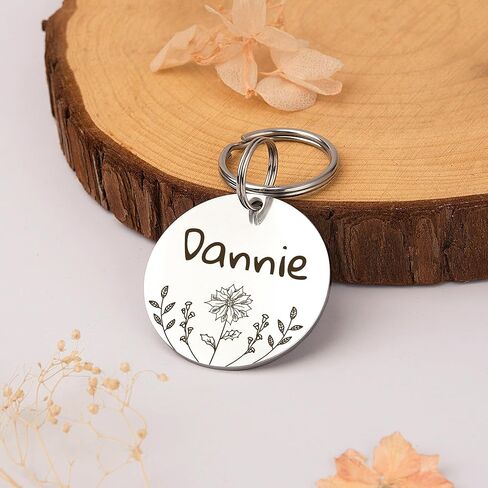 Anavia Floral Pet ID Tags, Birth Month Flowers Theme Dog Tag Round Bone Shape Cat Name Tag, Glossy Stainless Steel Gold Plated Dog Collar Tag (Round - Flower Field - Rose Gold, Medium) in Saudi Arabia