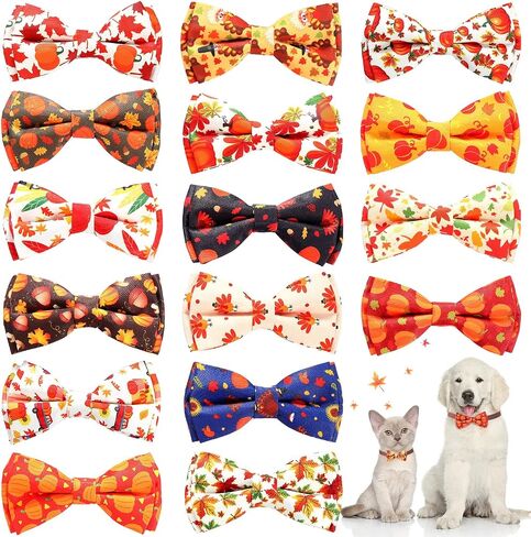 16 PCS عيد الشكر السقوط أليف التعادل المرفق طوق ، ورقة القيقب اليقطين تركيا الكلب القوس العلاقات الكلب مرفق الياقات ليوم عيد الشكر الخريف الخريف (ورقة القيقب) in Saudi Arabia