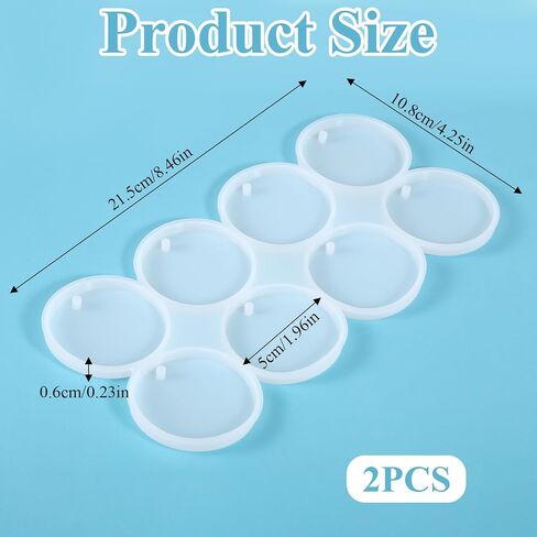 16Cavity 2'' Shiny Flat Circle Silicone Mold with Hole, Resin Circle Molds, Pendant/Earrings/Round Keychain Mold, Resin Keychain for Pet Tag Molds in Saudi Arabia