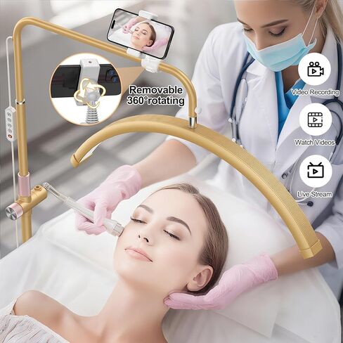 مصباح الرموش نصف القمر - مصباح رموش قابلة للتعديل مع 4x Massionsier & Phone حامل لتمديدات الرموش ، فن الأظافر ، الوشم ، العناية بالبشرة ، سطوع SALON SPA ، رأس الدوار ، الذهب in Kuwait