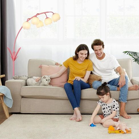 مصباح أرضي قوس HMVPL لغرفة المعيشة ، مصباح أرضية زهرة مع 5 G9 مصابيح LED ، مفتاح القدم ، مصباح دافئ الأزهار الأخضر مع ظل الأكريليك ، مصباح طويل منحني لقاعة غرفة المعيشة أطفال القراءة in Kuwait