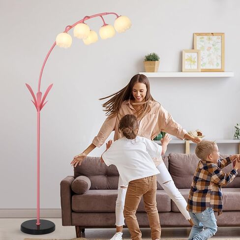 مصباح أرضي قوس HMVPL لغرفة المعيشة ، مصباح أرضية زهرة مع 5 G9 مصابيح LED ، مفتاح القدم ، مصباح دافئ الأزهار الأخضر مع ظل الأكريليك ، مصباح طويل منحني لقاعة غرفة المعيشة أطفال القراءة in Kuwait