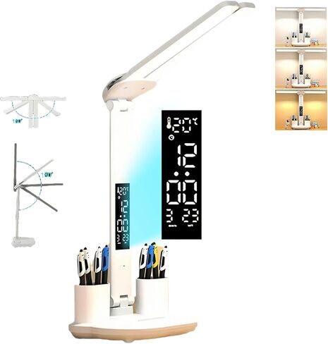 2025 Small Cute LED Desk Lamp for Home Office Essentials, Multifunctional Portable Table Lamp with Touch Sensor, Eye-Care Architect Light/3-Levels Brightness USB Lamps/Night Light(White) in Saudi Arabia
