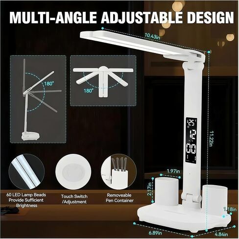 2025 Small Cute LED Desk Lamp for Home Office Essentials, Multifunctional Portable Table Lamp with Touch Sensor, Eye-Care Architect Light/3-Levels Brightness USB Lamps/Night Light(White) in Saudi Arabia