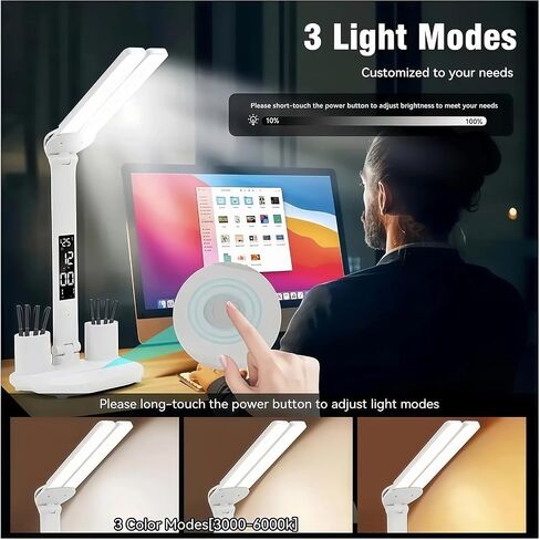 2025 Small Cute LED Desk Lamp for Home Office Essentials, Multifunctional Portable Table Lamp with Touch Sensor, Eye-Care Architect Light/3-Levels Brightness USB Lamps/Night Light(White) in Saudi Arabia