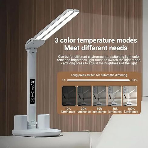 2025 Small Cute LED Desk Lamp for Home Office Essentials, Multifunctional Portable Table Lamp with Touch Sensor, Eye-Care Architect Light/3-Levels Brightness USB Lamps/Night Light(White) in Saudi Arabia