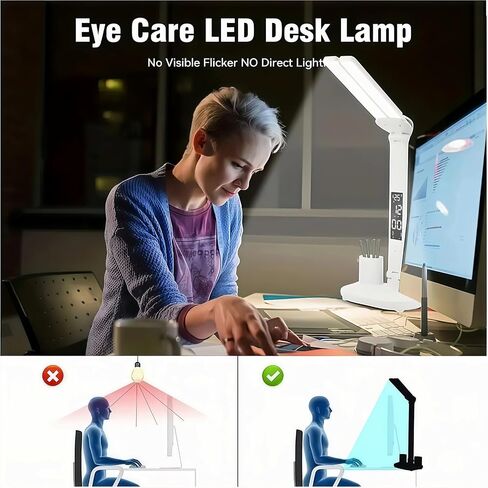 2025 Small Cute LED Desk Lamp for Home Office Essentials, Multifunctional Portable Table Lamp with Touch Sensor, Eye-Care Architect Light/3-Levels Brightness USB Lamps/Night Light(White) in Saudi Arabia