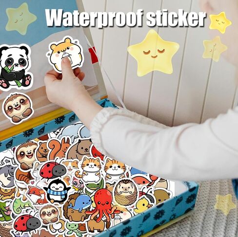 100 PCS Water Bottle Stickers for Kids, Cute Vinyl Aesthetic Waterproof Stickers for Laptop, Bumper, Skateboard, Water Bottles, Computer, Phone, Cartoon Anime Stickers (Cute Animals) in Saudi Arabia