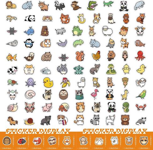 100 PCS Water Bottle Stickers for Kids, Cute Vinyl Aesthetic Waterproof Stickers for Laptop, Bumper, Skateboard, Water Bottles, Computer, Phone, Cartoon Anime Stickers (Cute Animals) in Saudi Arabia