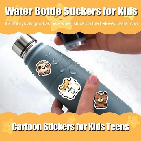 100 PCS Water Bottle Stickers for Kids, Cute Vinyl Aesthetic Waterproof Stickers for Laptop, Bumper, Skateboard, Water Bottles, Computer, Phone, Cartoon Anime Stickers (Cute Animals) in Saudi Arabia