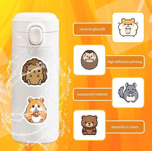 100 PCS Water Bottle Stickers for Kids, Cute Vinyl Aesthetic Waterproof Stickers for Laptop, Bumper, Skateboard, Water Bottles, Computer, Phone, Cartoon Anime Stickers (Cute Animals) in Saudi Arabia