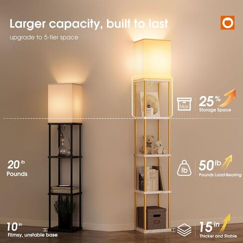 addlon 5-Tier Floor Lamp with Shelves, Standing Bookshelf Lamp with 3 Color Temperature, Corner Display Floor Lamps for Living Room, Bedroom and Office (70'' H, Black) in Kuwait