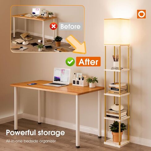 addlon 5-Tier Floor Lamp with Shelves, Standing Bookshelf Lamp with 3 Color Temperature, Corner Display Floor Lamps for Living Room, Bedroom and Office (70'' H, Black) in Kuwait