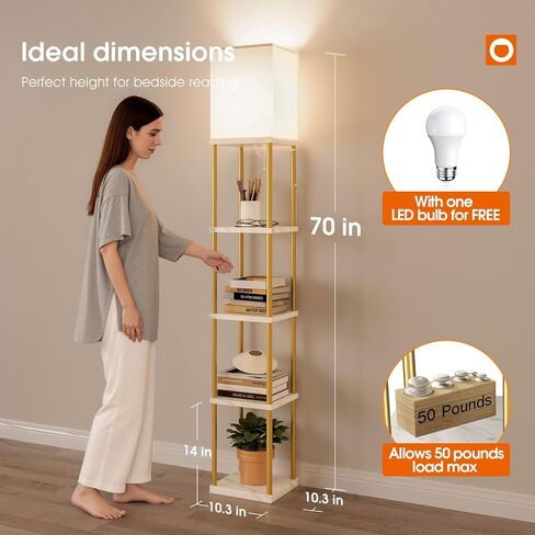 addlon 5-Tier Floor Lamp with Shelves, Standing Bookshelf Lamp with 3 Color Temperature, Corner Display Floor Lamps for Living Room, Bedroom and Office (70'' H, Black) in Kuwait