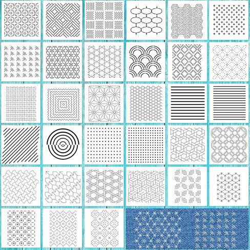 33PCS طقم قالب ساشيكو البلاستيكي 4.7 × 4.7 بوصة قالب نمط ساشيكو لترسم أنماط التطريز اليدوية وتصميم النسيج الإبداع DIY التطريز اليدوي in Saudi Arabia