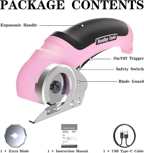 أدوات Headley Cordless Cortter Cutter 4.2v ، قاطع صندوق صغير كهربائي ، مقص كهربائي قابل لإعادة الشحن ، قاطع السجاد مع شفرة بديلة وقفل أمان للحزم/الجلود/البلاستيك ، وردي in Kuwait