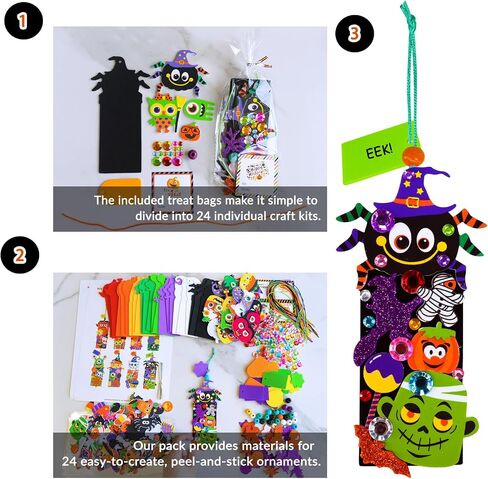 Winlyn 24 Sets Halloween Craft Kits Fall Crafts Diy Monster Spider Jack-O-Lantern Bookmark Orgenment مجموعات فنون الرغوة الفنون والحرف اليدوية للأطفال. in Saudi Arabia