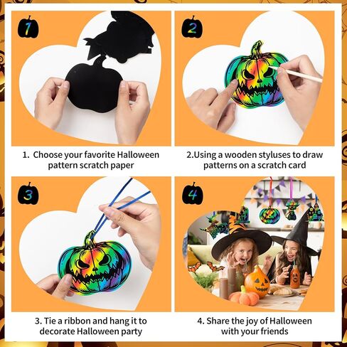 Gomanche 48 قطع Halloween خدش الفنون الحرف اليدوية للأطفال ، DIY قوس قزح سحر ورقة ، الخفافيش اليقطين المسكون الفنون الحلي وحراني للحفلات لصالح الحفلات ، الديكور العطلات in Kuwait