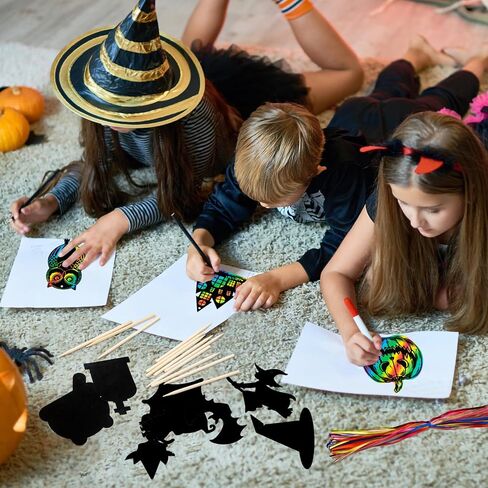 Gomanche 48 قطع Halloween خدش الفنون الحرف اليدوية للأطفال ، DIY قوس قزح سحر ورقة ، الخفافيش اليقطين المسكون الفنون الحلي وحراني للحفلات لصالح الحفلات ، الديكور العطلات in Kuwait