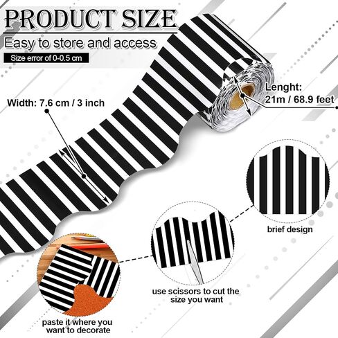 Eaasty 69 ft Bulletin Board Borders Scalloped Border Trim Classroom Decoration for School Chalkboard Bulletin Board Wall Supplies(Black and White) in Saudi Arabia