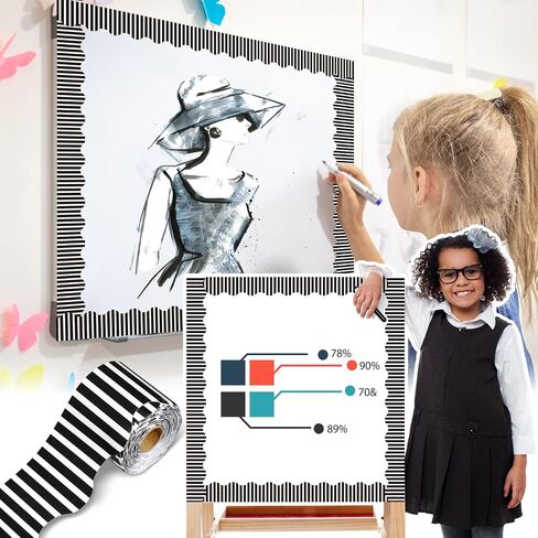 Eaasty 69 ft Bulletin Board Borders Scalloped Border Trim Classroom Decoration for School Chalkboard Bulletin Board Wall Supplies(Black and White) in Saudi Arabia