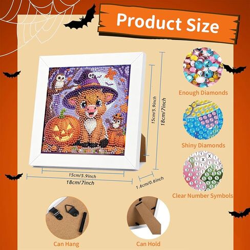 Ajepon Halloween Diamond Art Kits for Kids with Frame ، Cat Diamond Art for Kids Ages من 8 إلى 12 in Kuwait