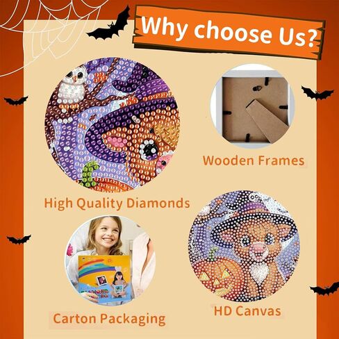 Ajepon Halloween Diamond Art Kits for Kids with Frame ، Cat Diamond Art for Kids Ages من 8 إلى 12 in Kuwait