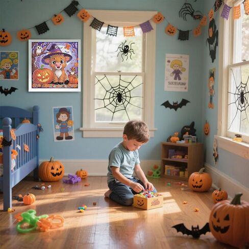 Ajepon Halloween Diamond Art Kits for Kids with Frame ، Cat Diamond Art for Kids Ages من 8 إلى 12 in Kuwait