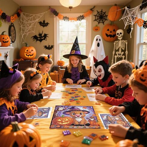 Ajepon Halloween Diamond Art Kits for Kids with Frame ، Cat Diamond Art for Kids Ages من 8 إلى 12 in Kuwait