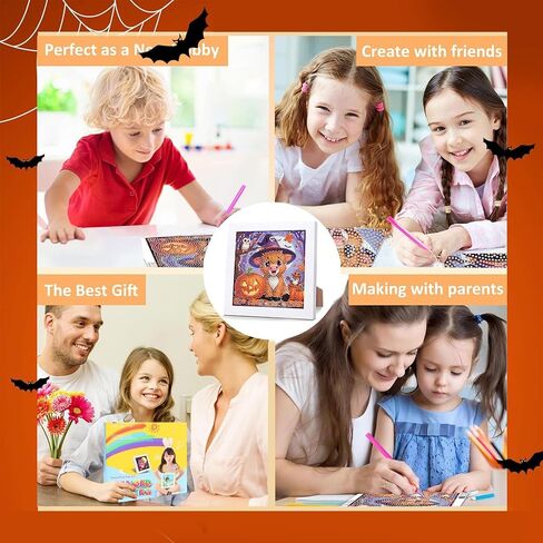Ajepon Halloween Diamond Art Kits for Kids with Frame ، Cat Diamond Art for Kids Ages من 8 إلى 12 in Kuwait