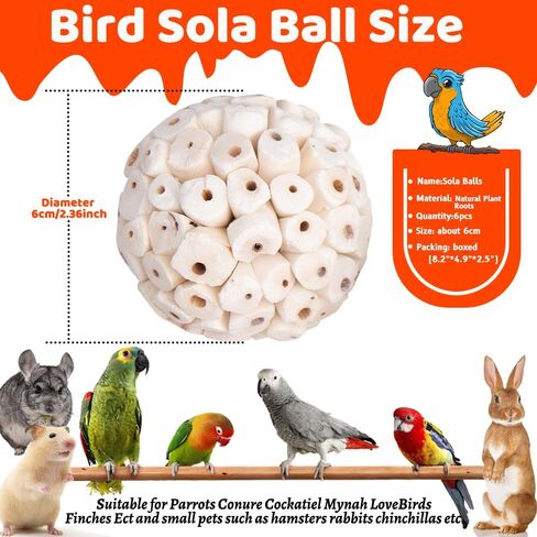 6 عبوة Bird Toy Sola Balls ، Parrot Norture Puck Phetmding & Fraging Toy ، كرات قدم الطيور لكوكاتيل كونور بودجي ببناء أرنب غينيا خنزير شينشيلا أرنب in Kuwait